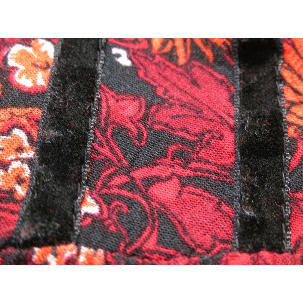 Old Navy Women Red Floral Velvet Trim Peasant Blouse Boho Tassel Top Medium